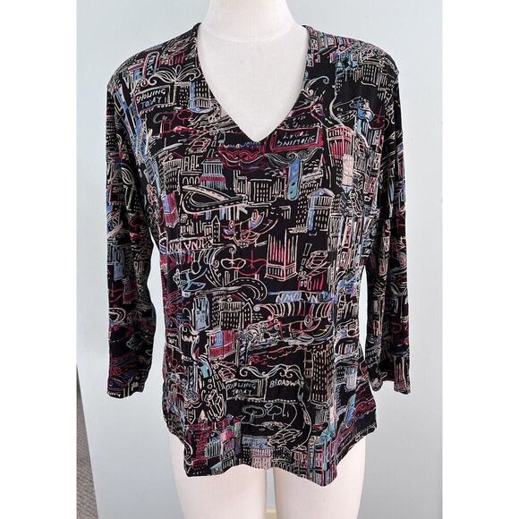 Chicos Travelers SZ 2 MED Top Shirt Blouse NYC Art To Wear Packable Stretch - Picture 1 of 8